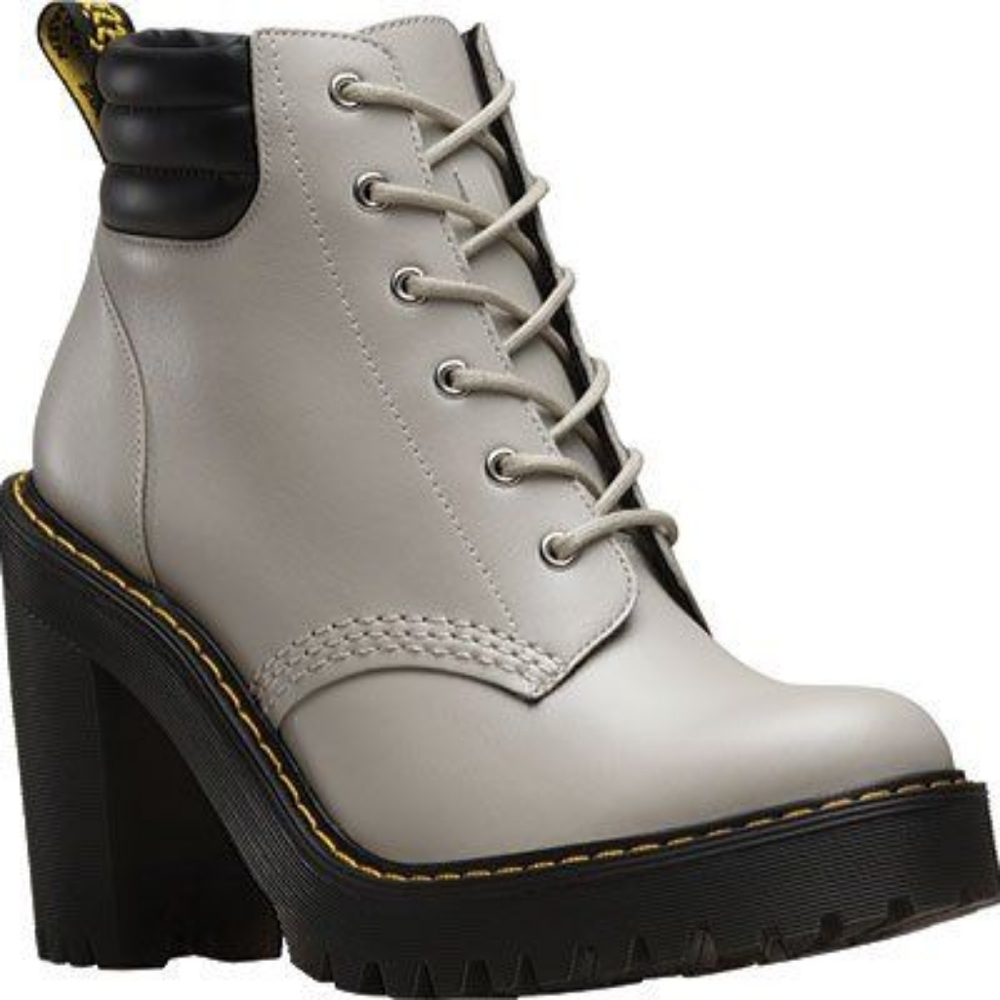 Dr Martens Persephone Lace Up Leather Heeled Boots Soft Grey